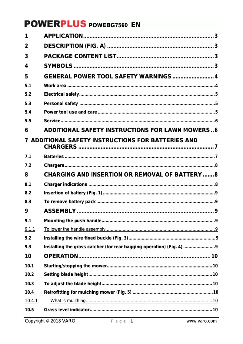 Page 1 de la notice Manuel utilisateur PowerPlus POWEBG7560