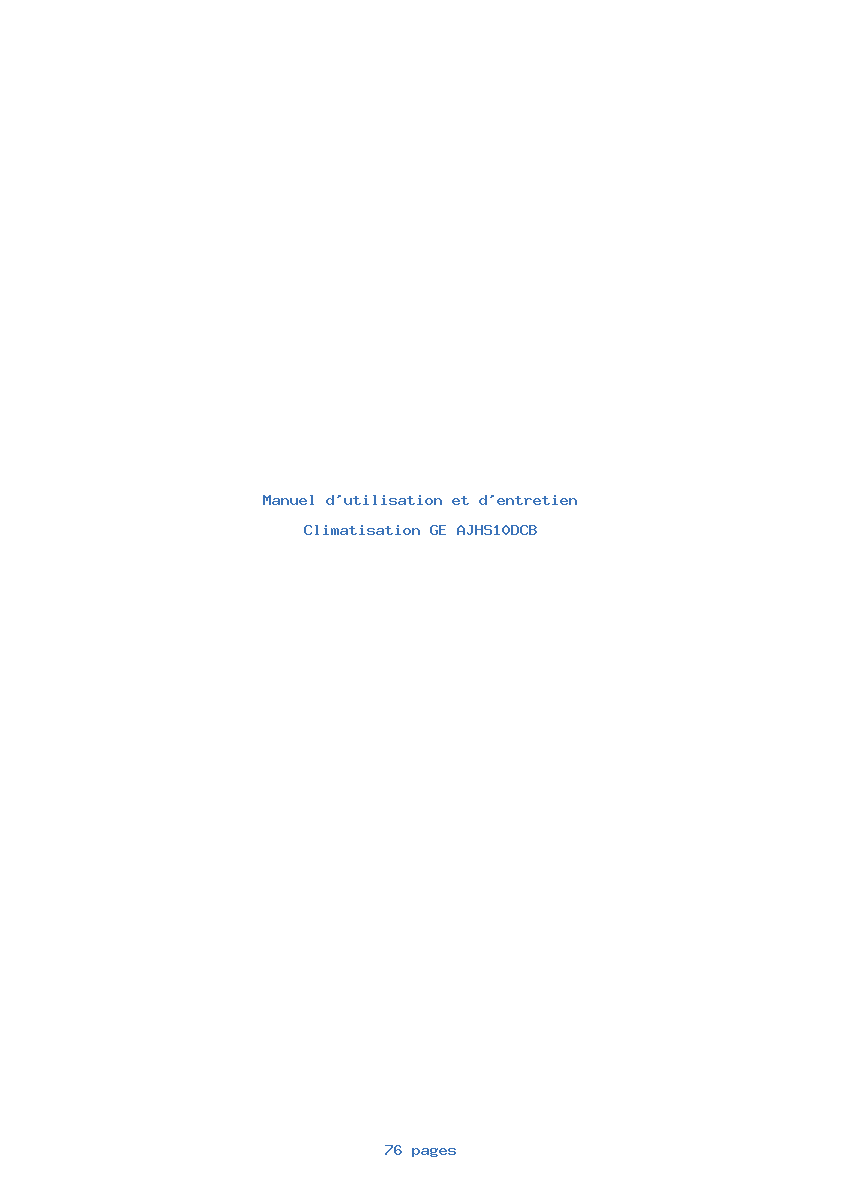 Page 1 de la notice Manuel d'utilisation et d'entretien GE AJHS10DCB