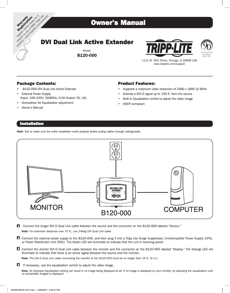 Page 1 de la notice Manuel utilisateur Tripp Lite B120-000
