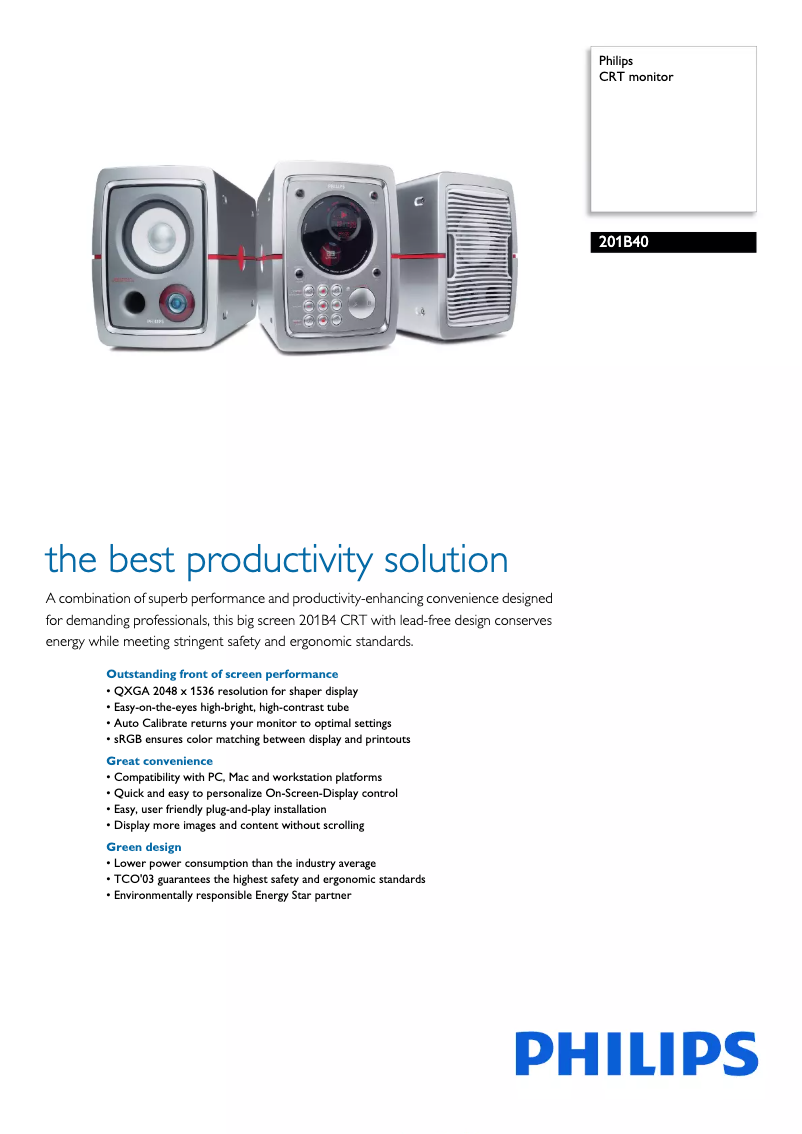 Página 1 del manual Ficha técnica Philips 201B40