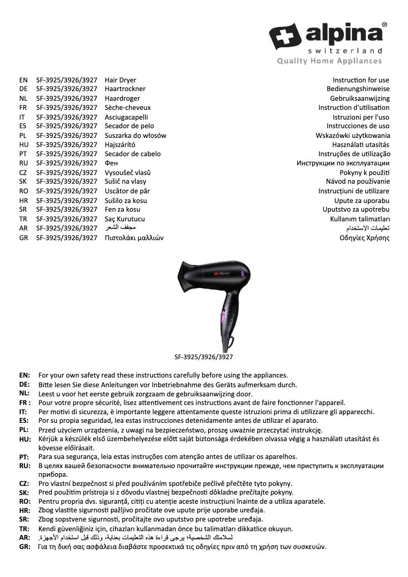Page 1 de la notice Manuel utilisateur Alpina SF-3927