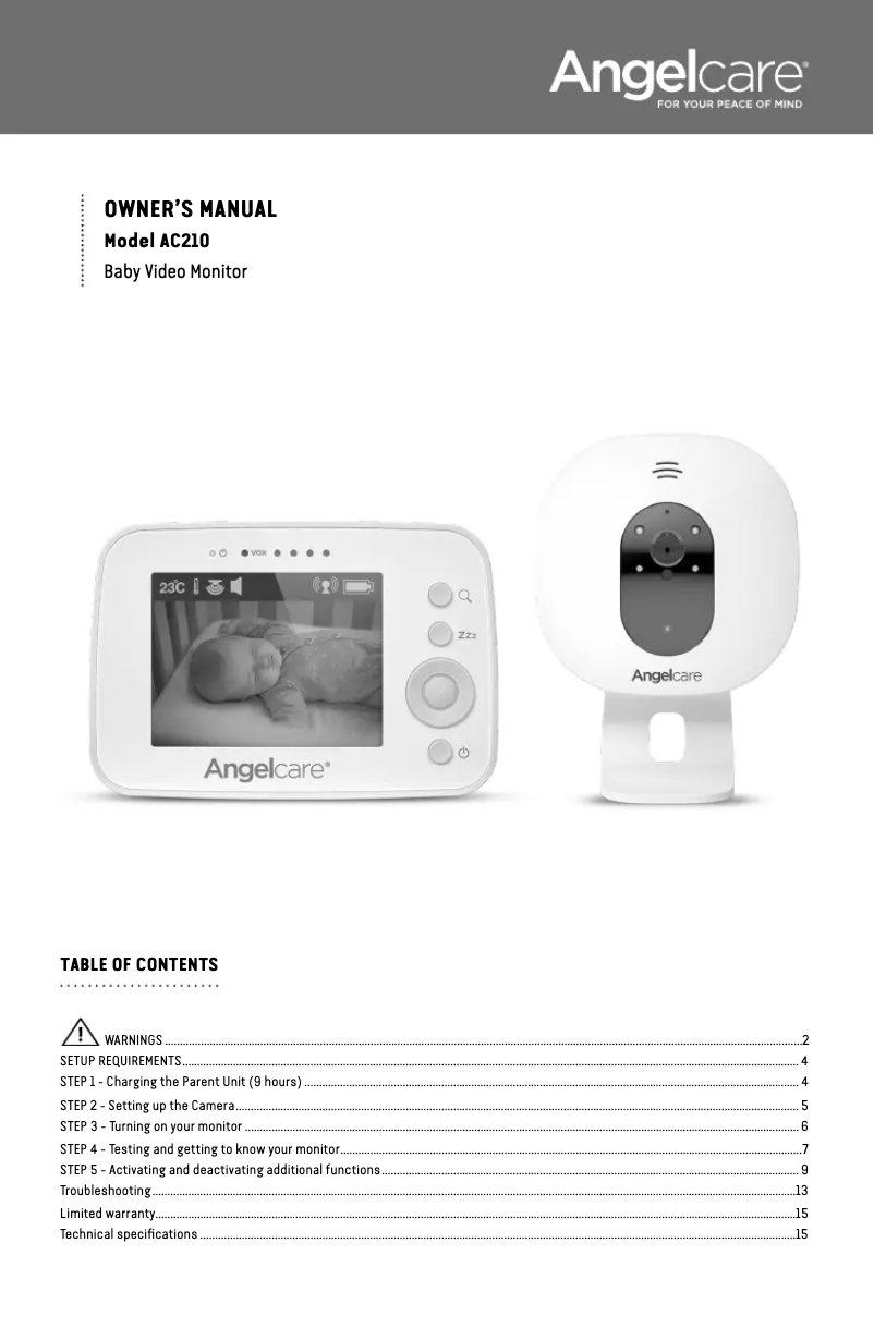 Page 1 of the manual User Manual Angelcare AC210