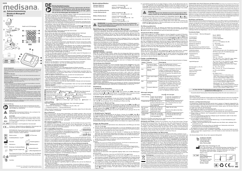 Page 1 de la notice Manuel utilisateur Medisana BU 512