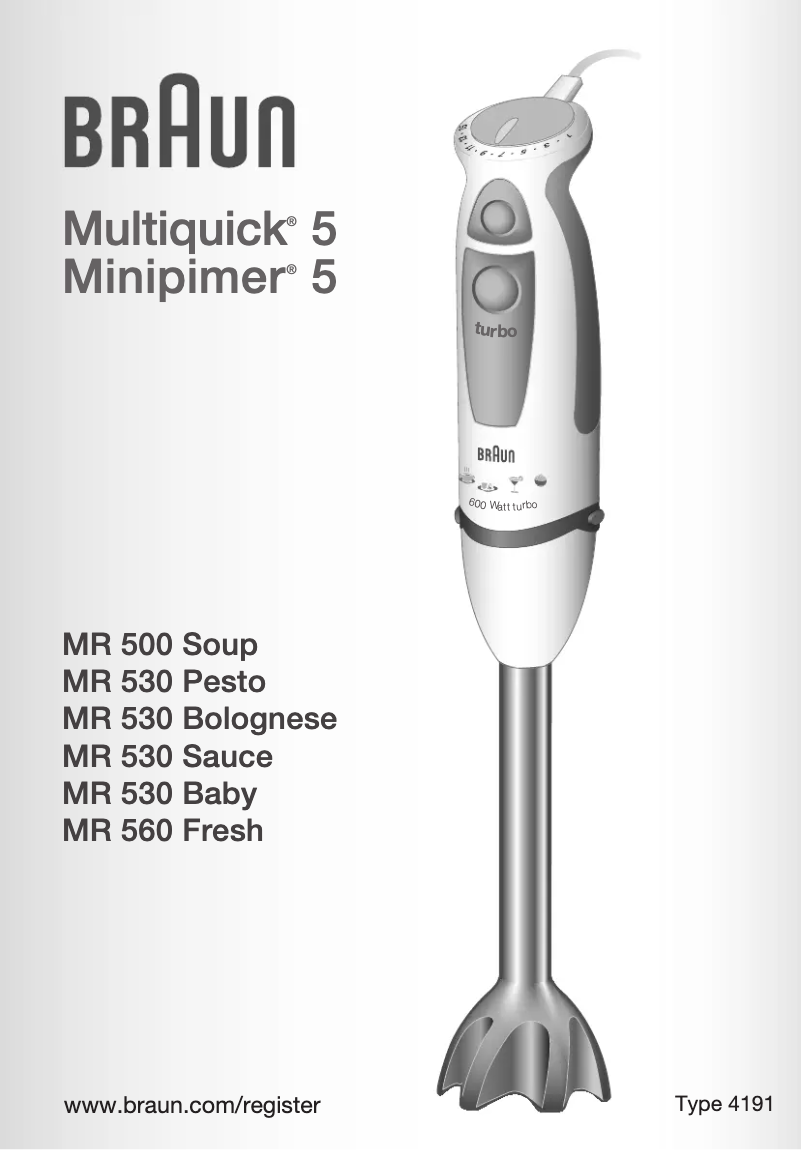 Page 1 de la notice Manuel utilisateur Braun Multiquick MR 530 pesto
