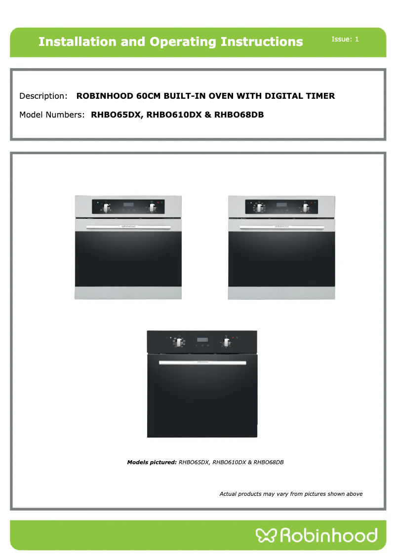 Page 1 de la notice Manuel utilisateur Robinhood RHBO610DX