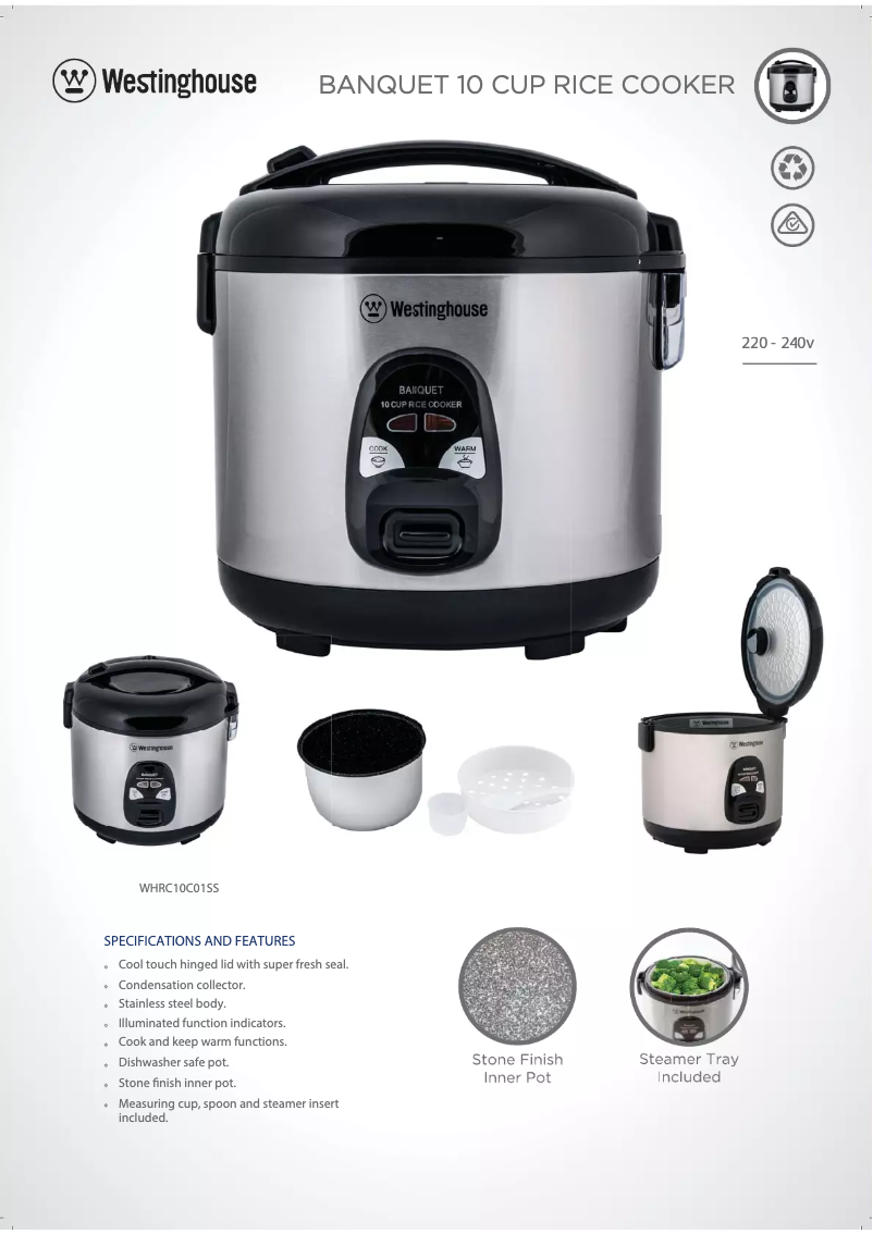 Page 1 of the manual Technical Sheet Westinghouse WHRC10C01SS
