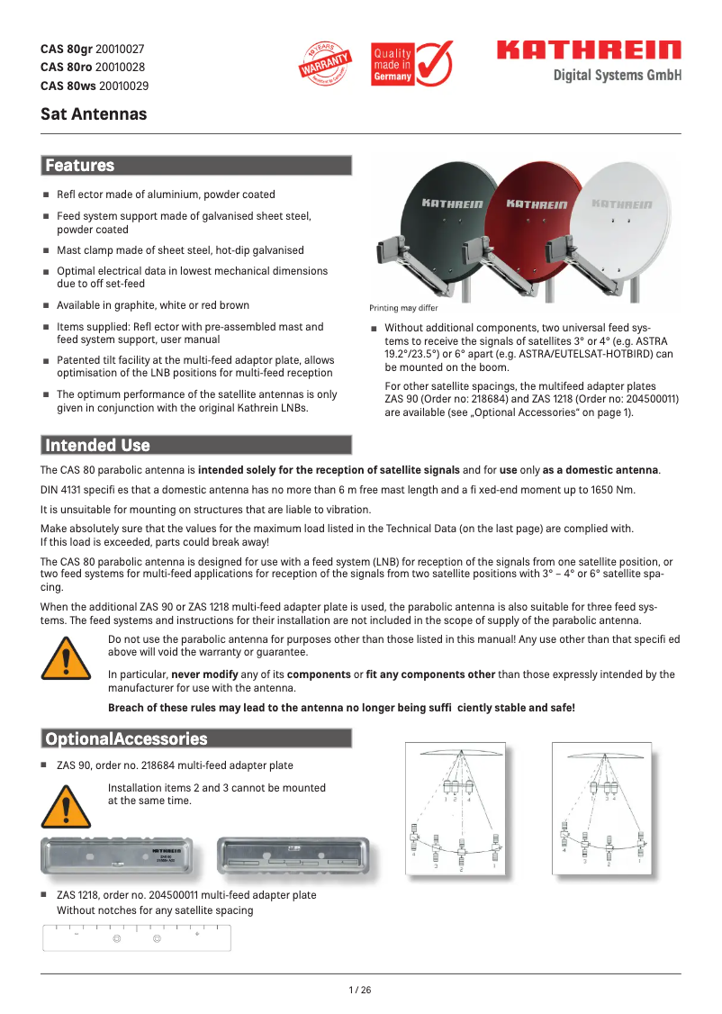 Page 1 de la notice Manuel utilisateur Kathrein CAS 80gr