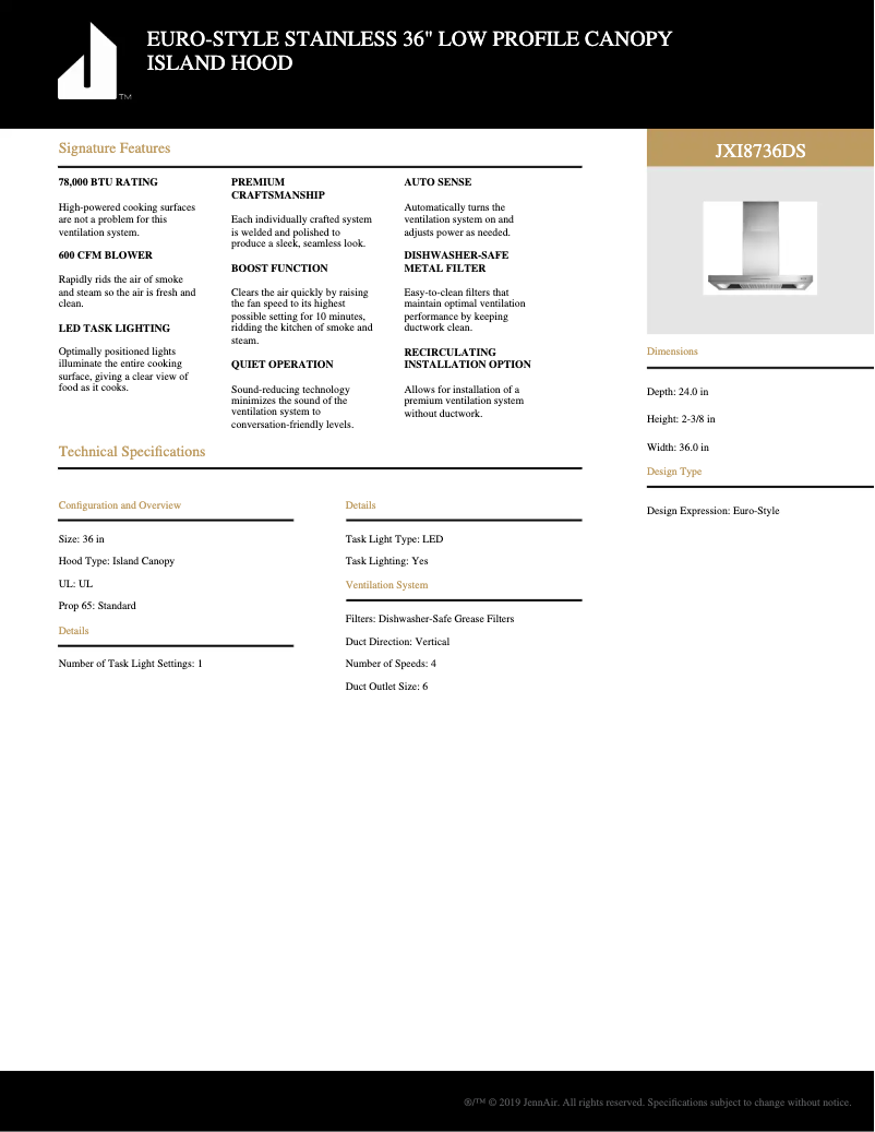 Page 1 of the manual Technical Sheet Whirlpool JXI8736DS