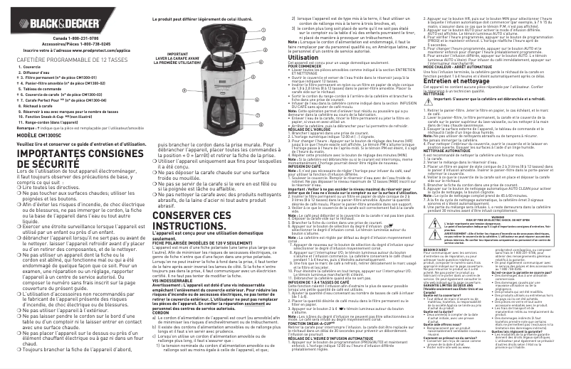 Page 1 of the manual User Manual Black & Decker CM1300SC