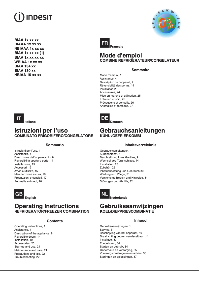 Page 1 de la notice Manuel utilisateur Indesit BIAA 13 X H