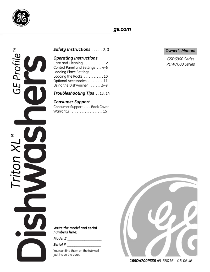 Page 1 of the manual Use and Maintenance Manual GE PDW7300JBB