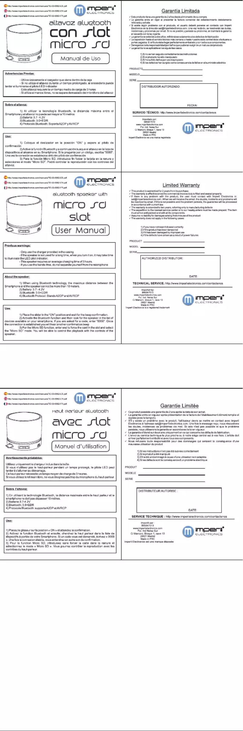 Page 1 de la notice Manuel utilisateur Imperii Electronics TE.03.0062.04
