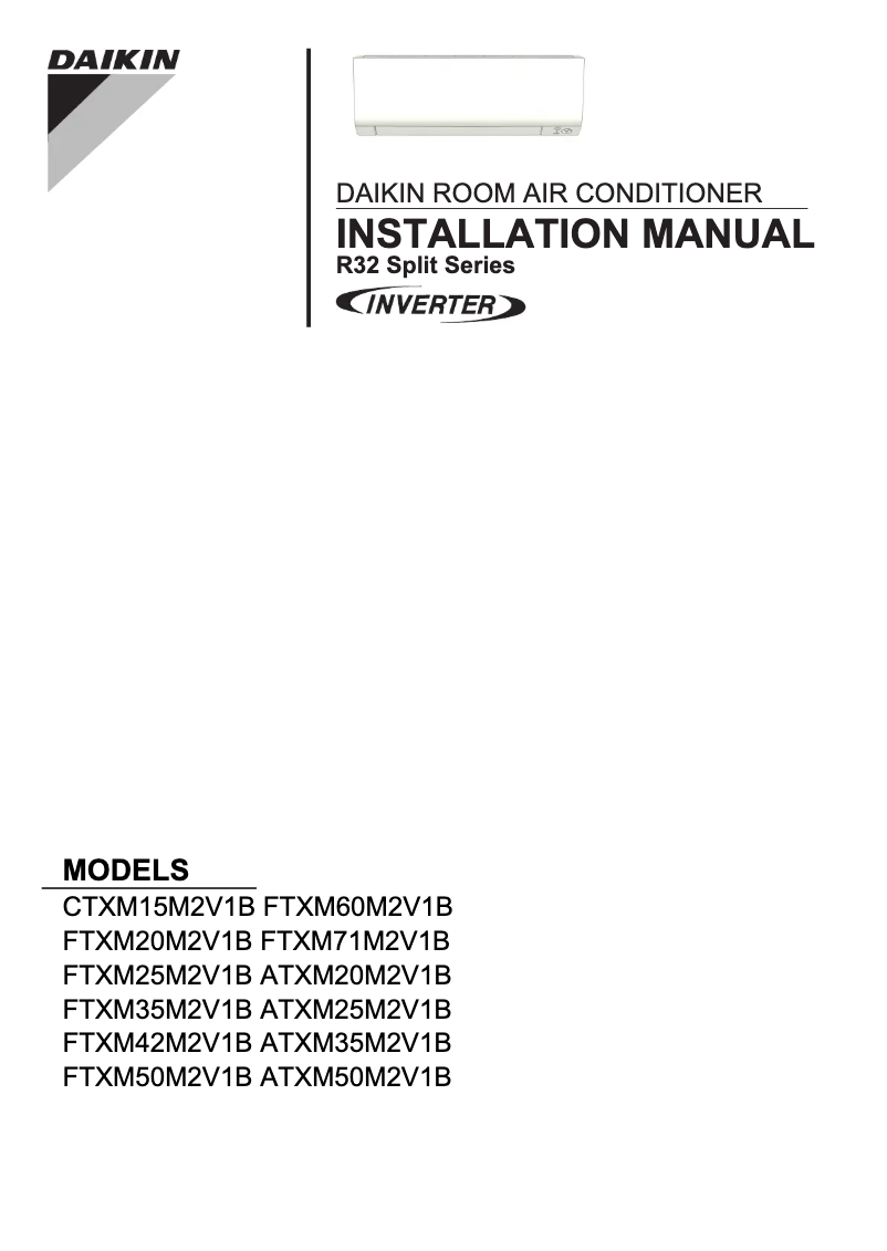 Page 1 de la notice Guide d'installation Daikin FTXM20M2V1B