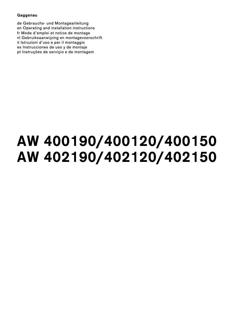 Page 1 de la notice Manuel utilisateur Gaggenau AW402190