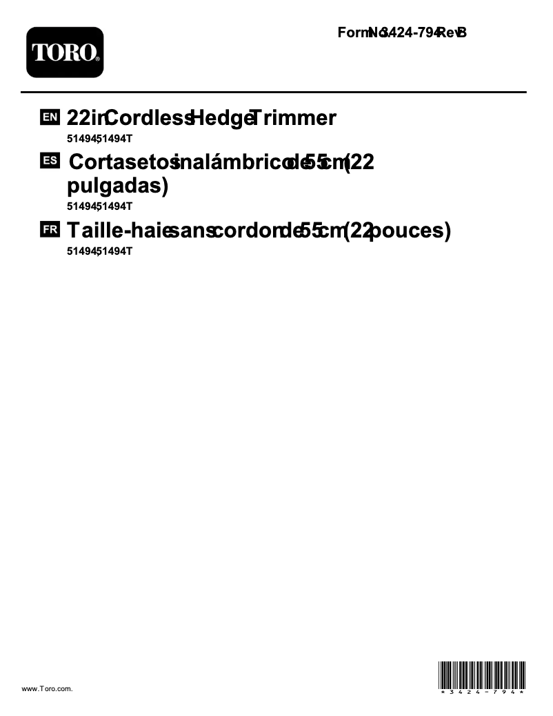 Page 1 de la notice Manuel utilisateur Toro 51494