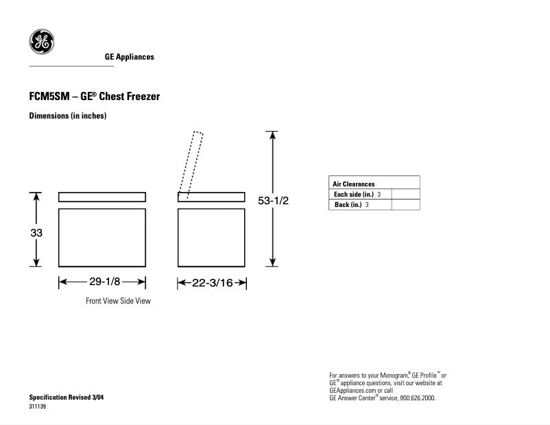 Page 1 de la notice Fiche technique GE FCM5SMWH