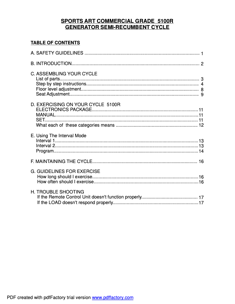 Page 1 de la notice Manuel utilisateur SportsArt 5100R