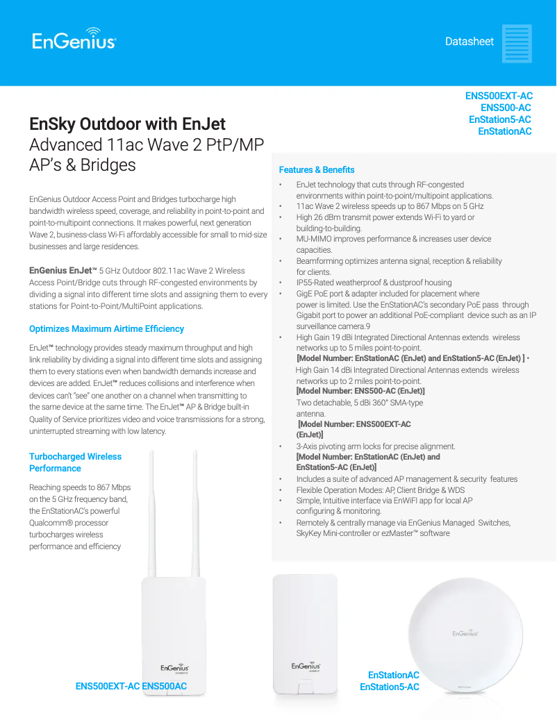 Page 1 de la notice Fiche technique EnGenius ENS500-AC