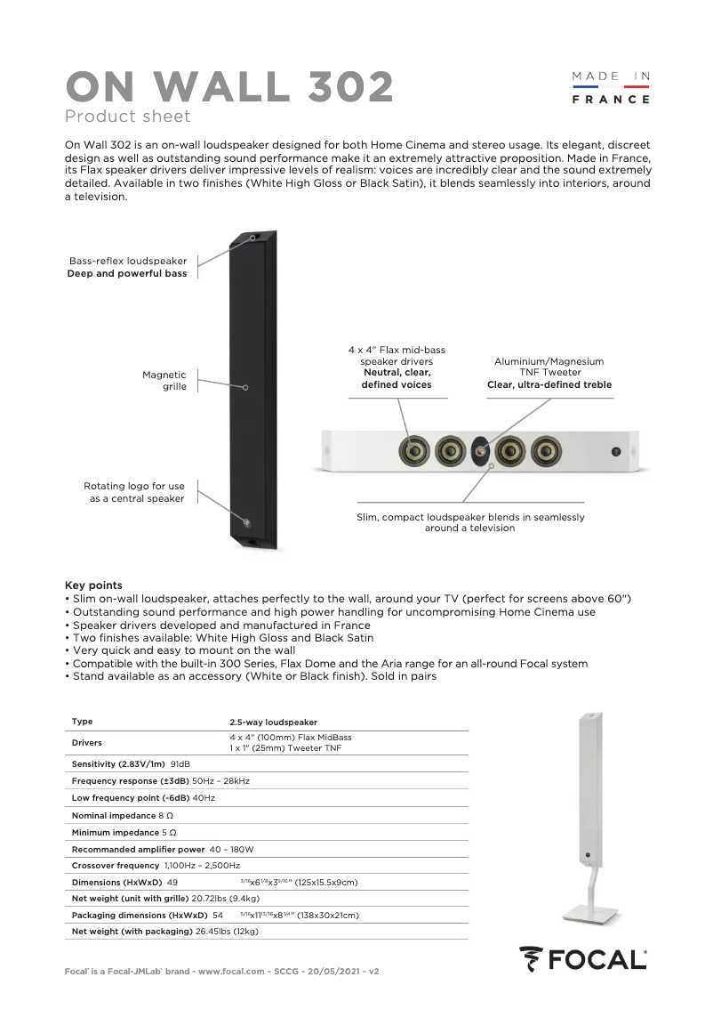 Page 1 de la notice Fiche technique Focal On Wall 302
