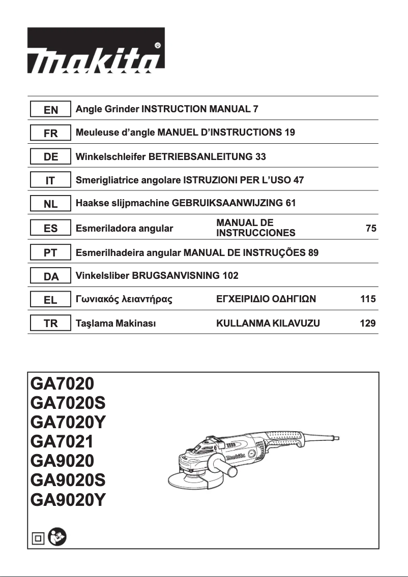 Page 1 de la notice Manuel utilisateur Makita GA9020