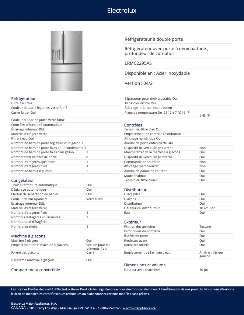 Página 1 del manual Ficha técnica Electrolux ERMC2295AS