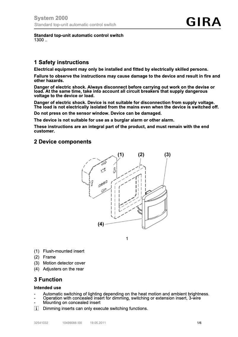 Page 1 of the manual User Manual Gira 130027