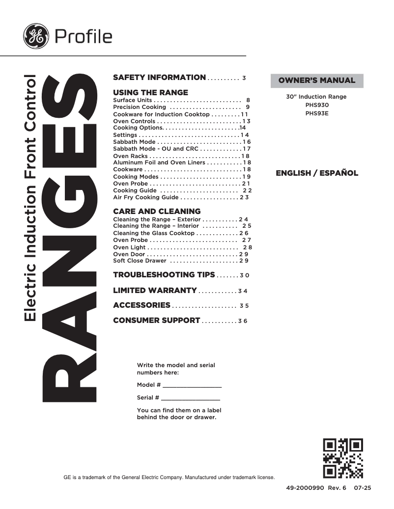 Page 1 of the manual Instruction Manual GE PHS930BLTS