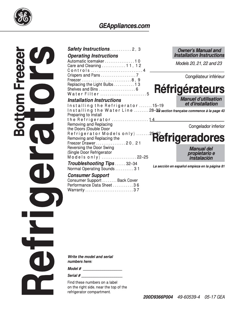 Página 1 del manual Manual de uso y mantenimiento GE GDSC0KCXWW