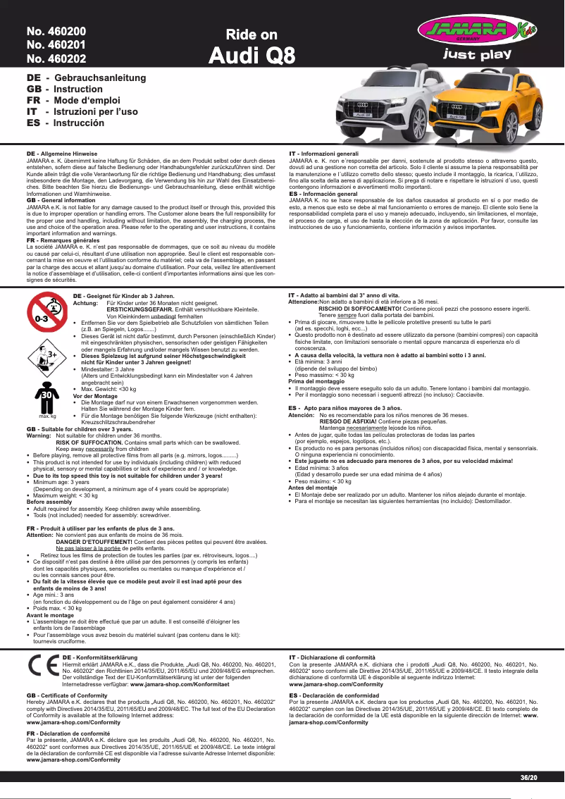 Página 1 del manual Manual de usuario Jamara Ride-on Audi Q8
