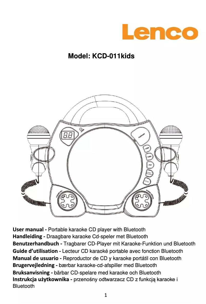 Page 1 de la notice Manuel utilisateur Lenco KCD-011Kids