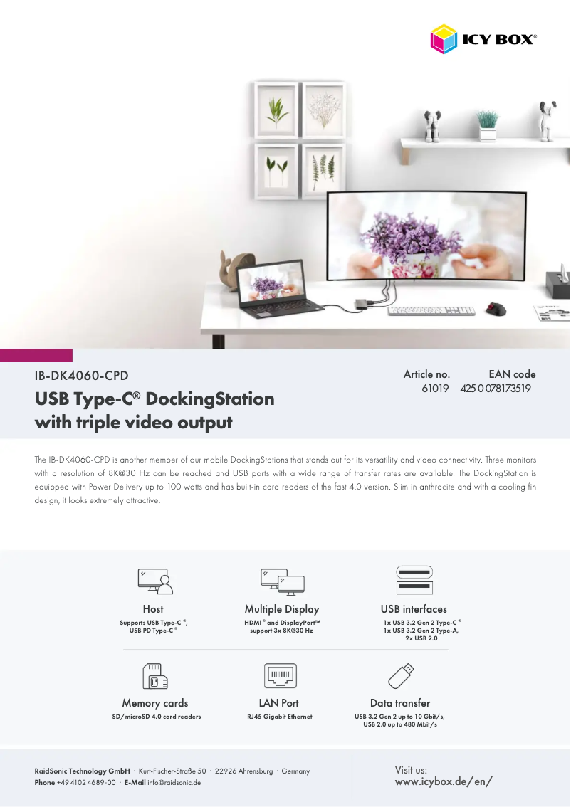 Page 1 de la notice Fiche technique Icy Box IB-DK4060-CPD
