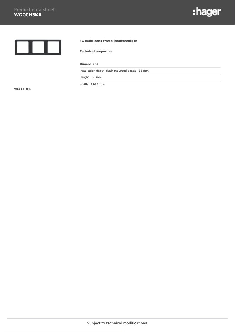 Page 1 de la notice Fiche technique Hager WGCCH3KB