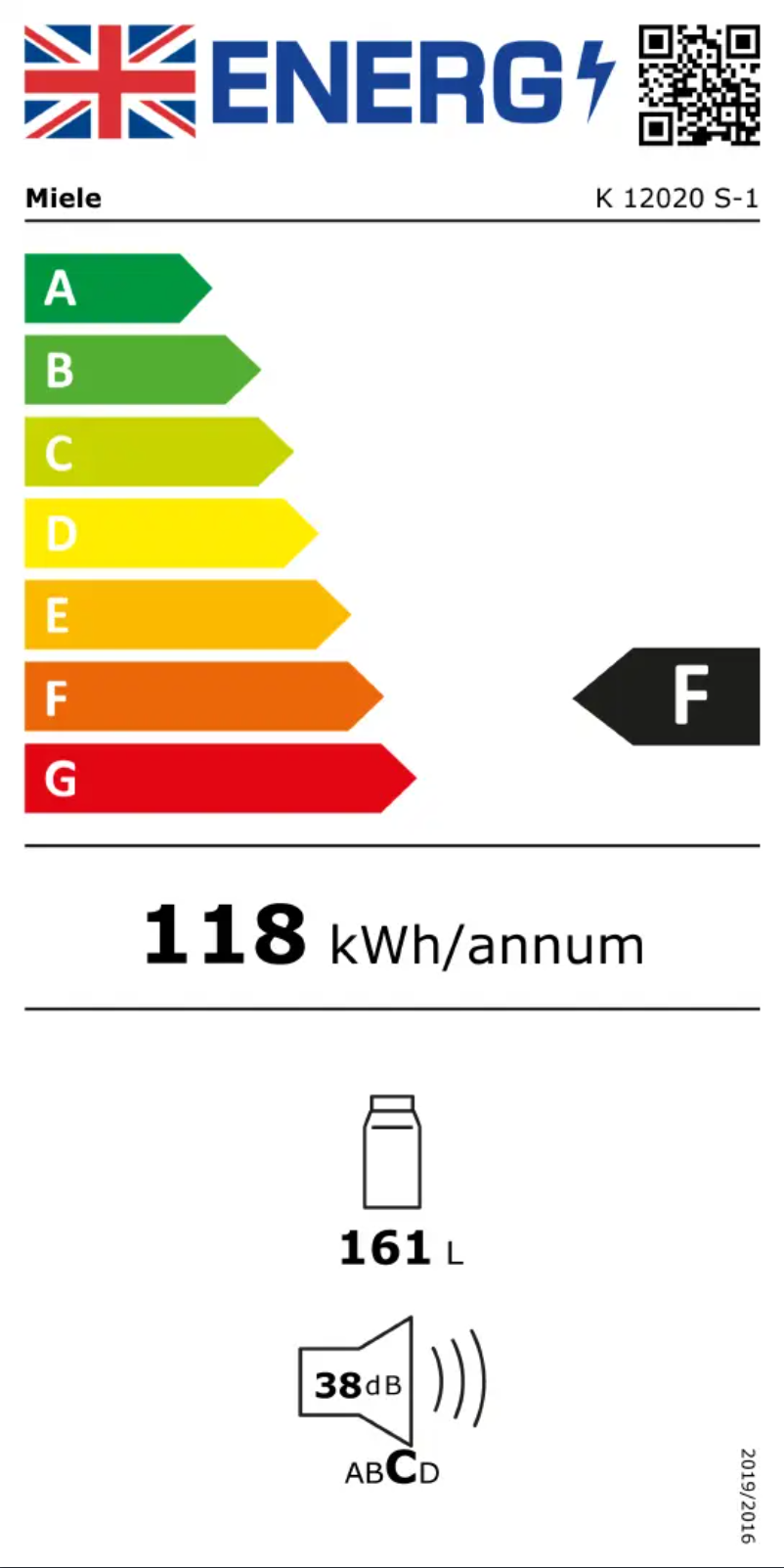 Page 1 de la notice Label énergétique Miele K 12020 S-1