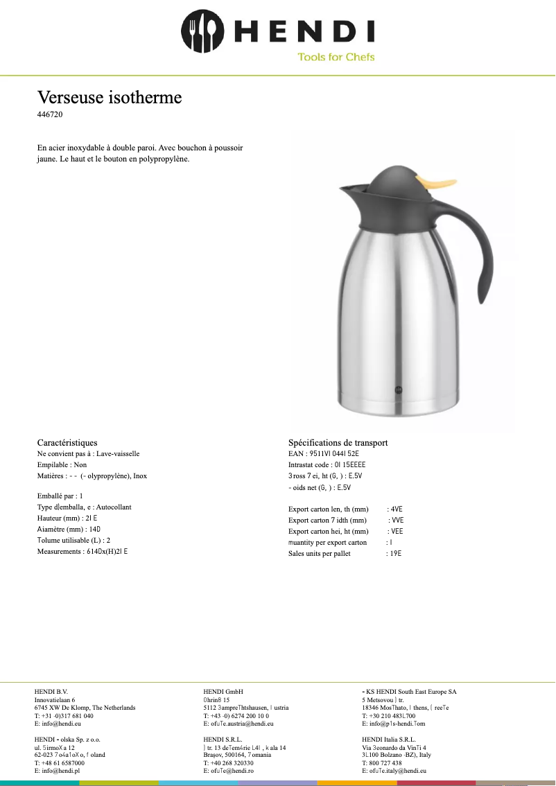 Page 1 de la notice Fiche technique Hendi 446621