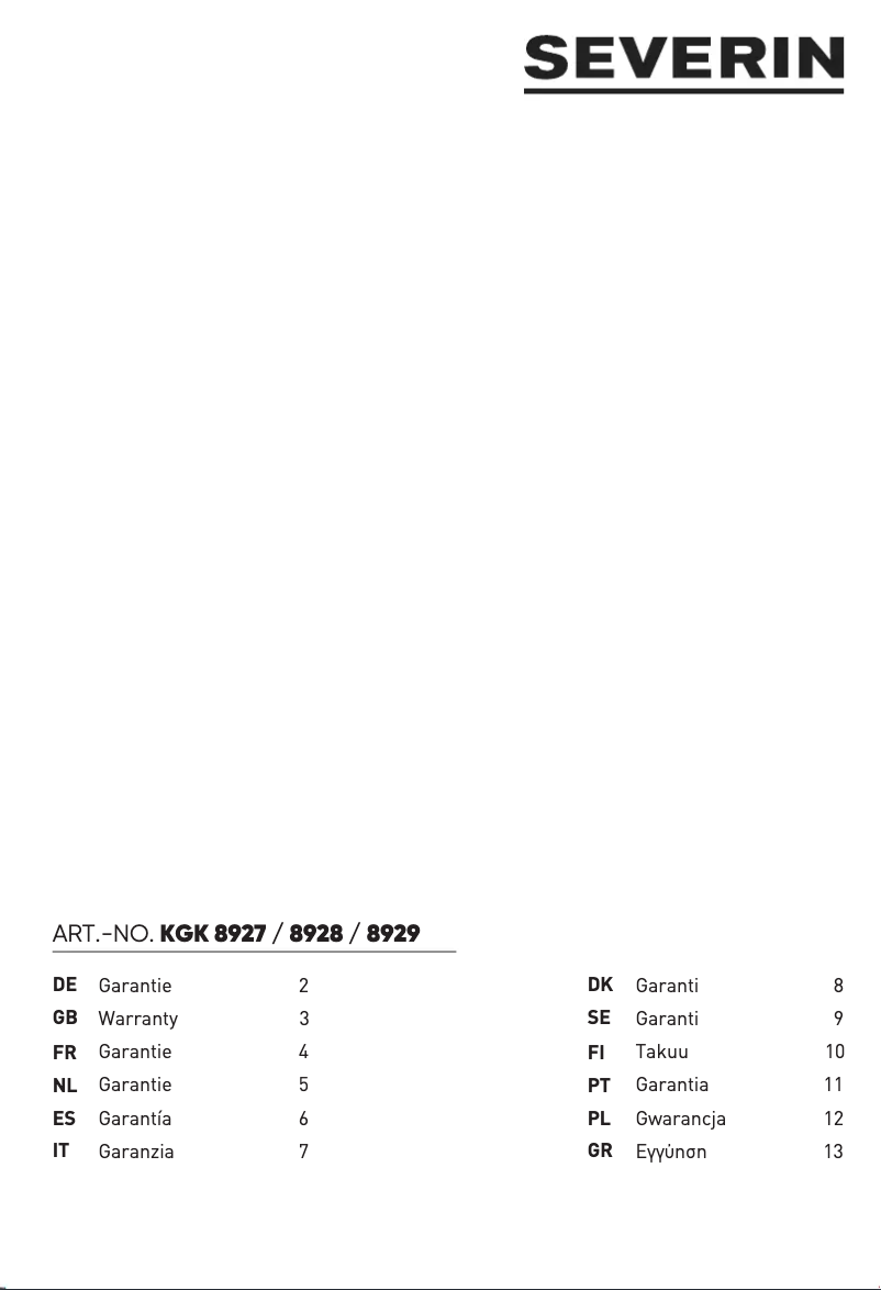 Page 1 de la notice Informations de garantie Severin RKG 8929