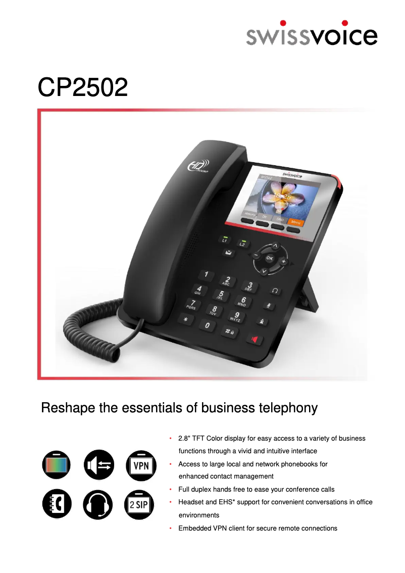 Page 1 of the manual Technical Sheet Swissvoice CP2502