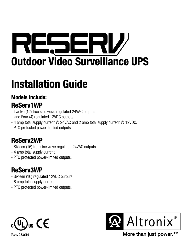 Page 1 de la notice Manuel utilisateur Altronix ReServ 3WP