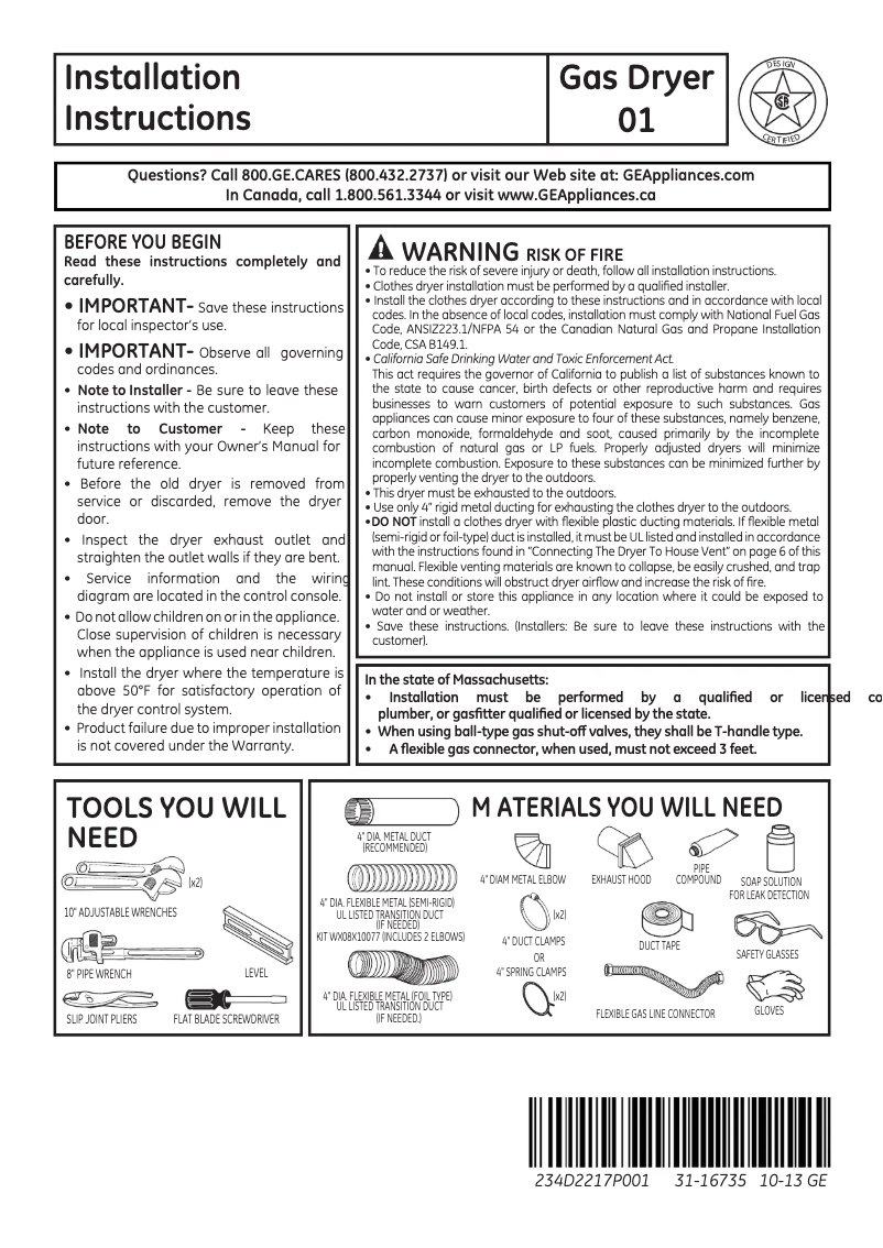 Página 1 del manual Guía de instalación GE GTDX400GDWS