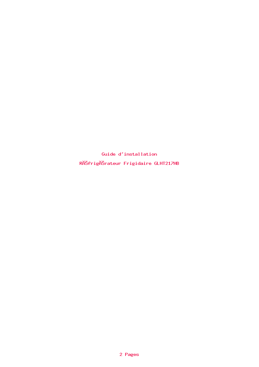Page 1 de la notice Guide d'installation Frigidaire GLHT217HB