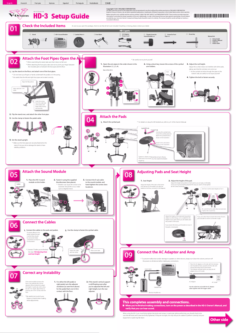 Page 1 de la notice Instructions / montage Roland HD-3