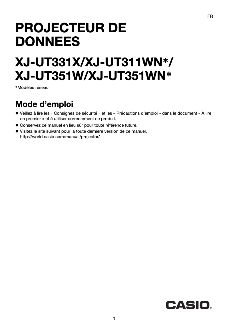 Page 1 de la notice Manuel utilisateur Casio XJ-UT351WN