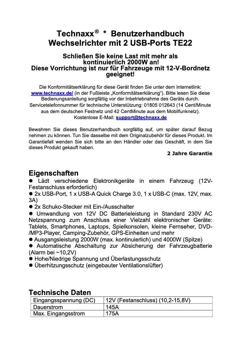 Page 1 de la notice Manuel utilisateur Technaxx TE16