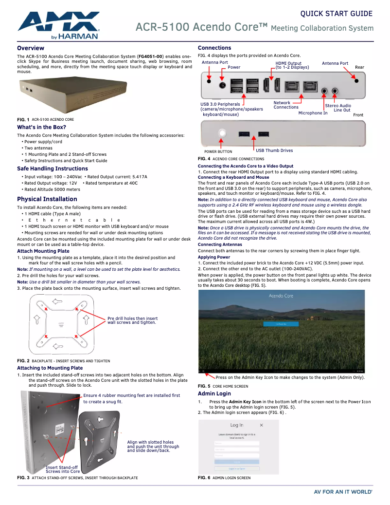 Page 1 de la notice Guide de démarrage rapide AMX Acendo Core ACR-5100
