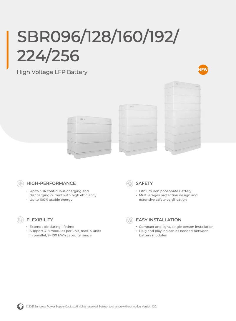 Página 1 del manual Ficha técnica Sungrow SBR224