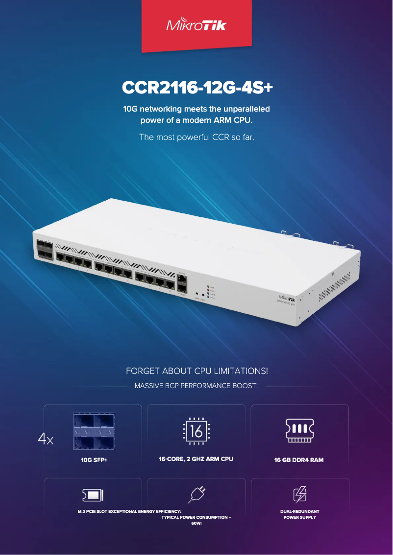 Page 1 de la notice Brochure Mikrotik CCR2116-12G-4S+