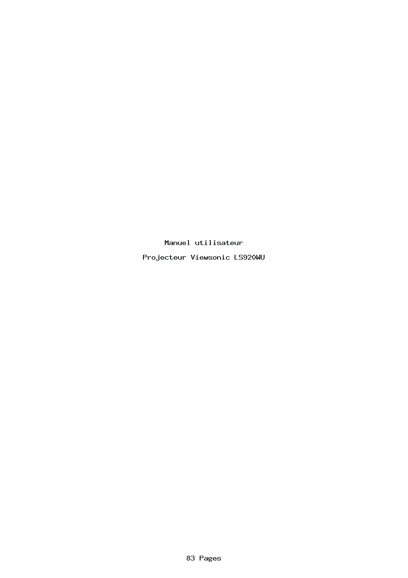 Page 1 de la notice Manuel utilisateur Viewsonic LS920WU