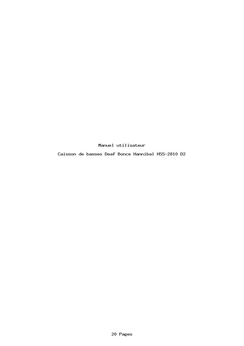 Page 1 de la notice Manuel utilisateur Deaf Bonce Hannibal HSS-2810 D2