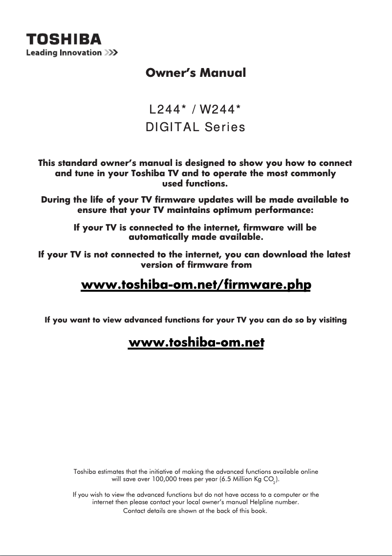 Page 1 de la notice Manuel utilisateur Toshiba 32W2443