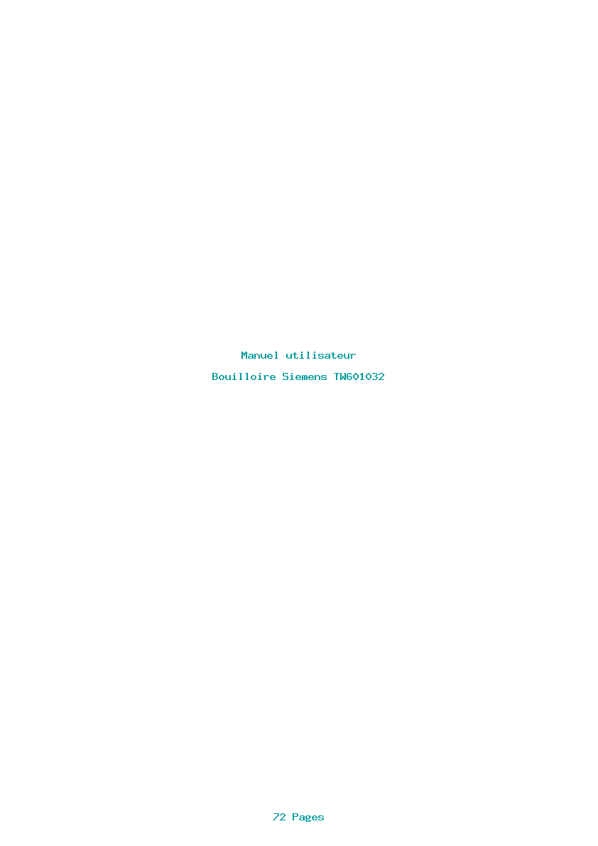 Page 1 de la notice Manuel utilisateur Siemens TW601032