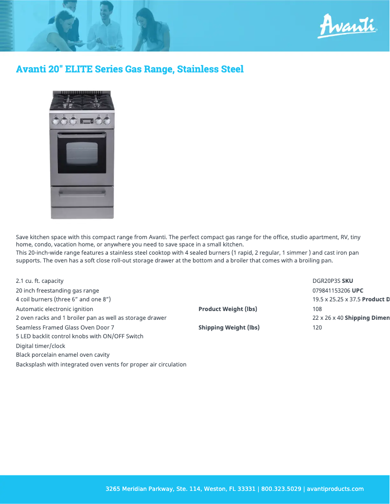 Page 1 de la notice Fiche technique Avanti DGR20P3S